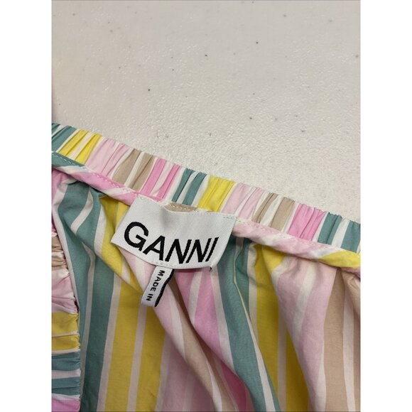 Ganni poplin Square Neck Puff Sleeve Blouse Top Size 34 US MED pink striped - Picture 3 of 8